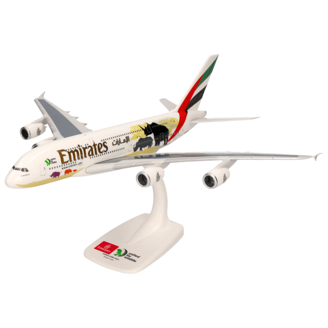 Herpa Snap-Fit Flugzeugmodell Emirates Airbus A380-800 "United for Wildlife" (1:250)